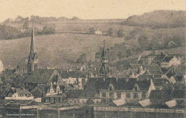 Blick über Vohwinkel Richtung Rosskamper Höhe auf einer Postkarte von 1914 - Ausschnitt (Sammlung Frank Werner)