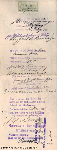 Prima-Wechsel vom 22. Januar 1904 (Sammlung Hans-Jürgen Momberger)