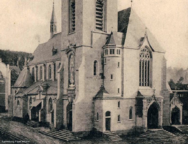 Die Immakulata-Kirche in Vohwinkel auf einer Postkarte von 1907 - Ausschnitt (Sammlung Frank Werner)