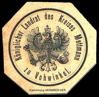 Siegelmarke Königlicher Landrat des Kreises Mettmann zu Vohwinkel (Sammlung Hans-Jürgen Momberger)
