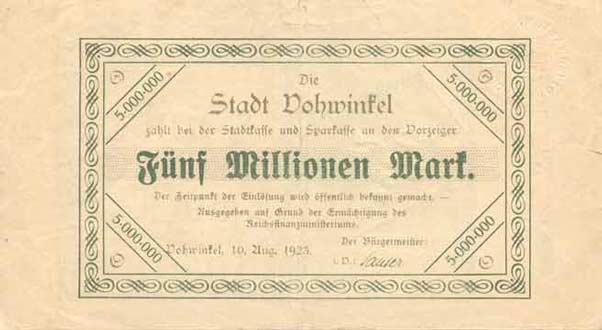 Notgeld Vohwinkel Fünf Millionen Mark (Sammlung Dieter Kraß)