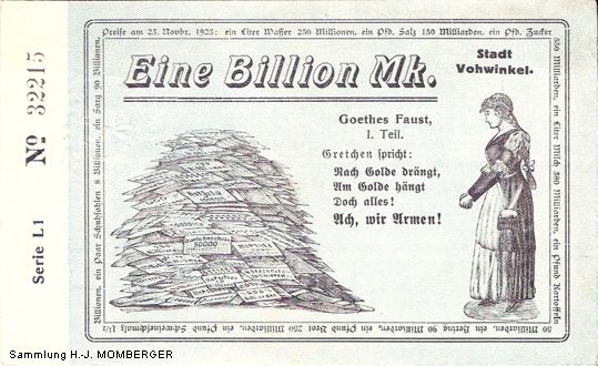 Notgeld Vohwinkel Eine Billion Mark (Sammlung H.-J. MOMBERGER)