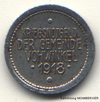5 Pfennig Kriegsnotmünze der Gemeinde Vohwinkel von 1918 (Sammlung Hans-Jürgen Momberger)