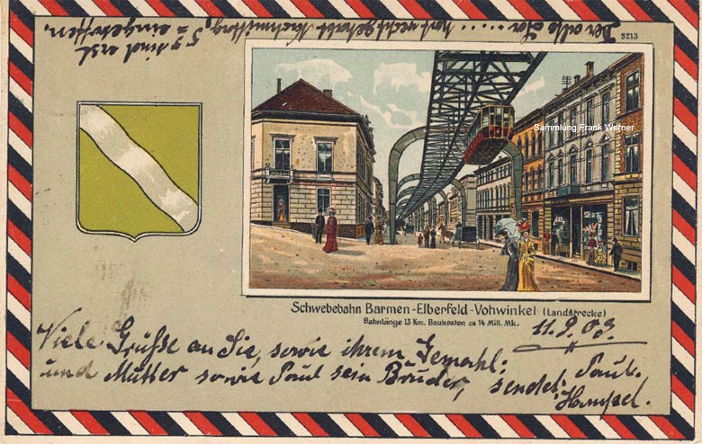 Das Wappen der Rheinprovinz auf einer Postkarte von Vohwinkel von 1903 (Sammlung Frank Werner)
