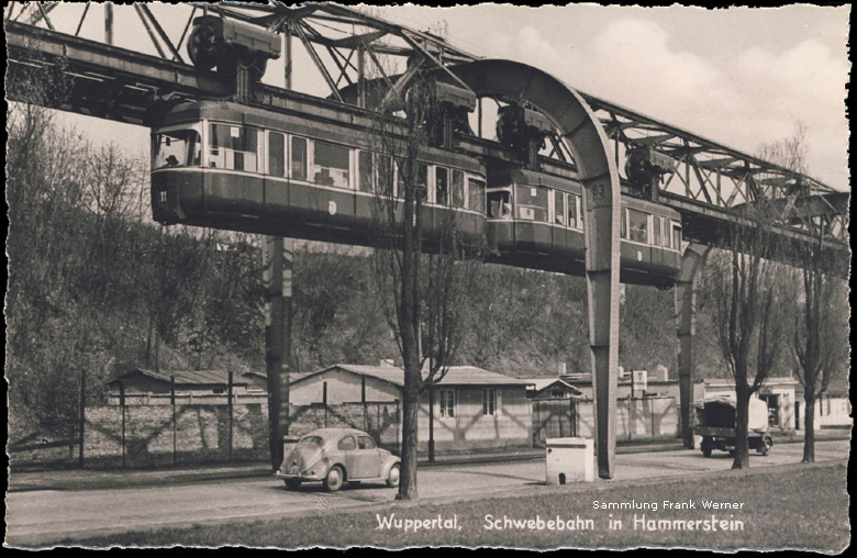 Die Schwebebahn in Hammerstein auf einer Postkarte von ca. 1950 (Sammlung Frank Werner)