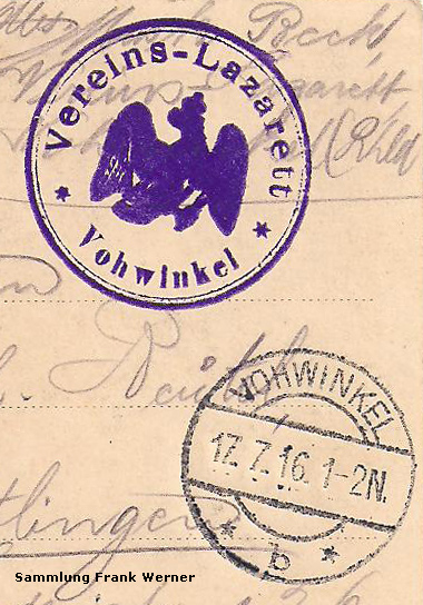 Stempel Vereins-Lazarett Vohwinkel auf einer Postkarte von 1916 (Sammlung Frank Werner)
